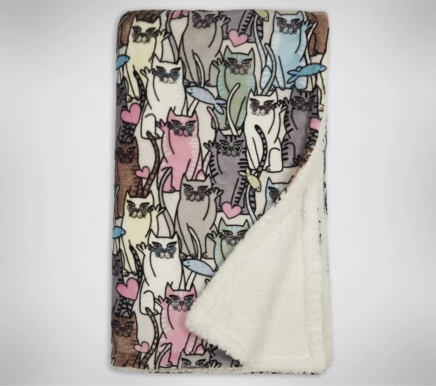SKECHERS Women's Bobs Lover Girl Plush Blanket - Multi Color Cozy Throw