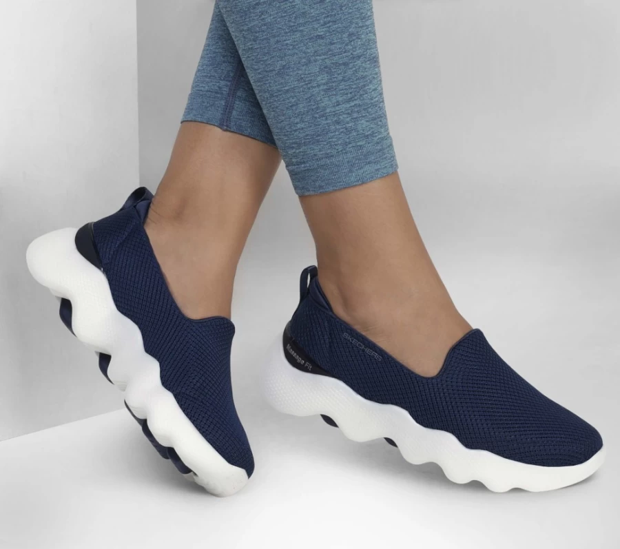 SKECHERS Women's Go Walk Massage Fit Slip-On Sneakers in Navy - Lightweight Comfort Walking Shoes