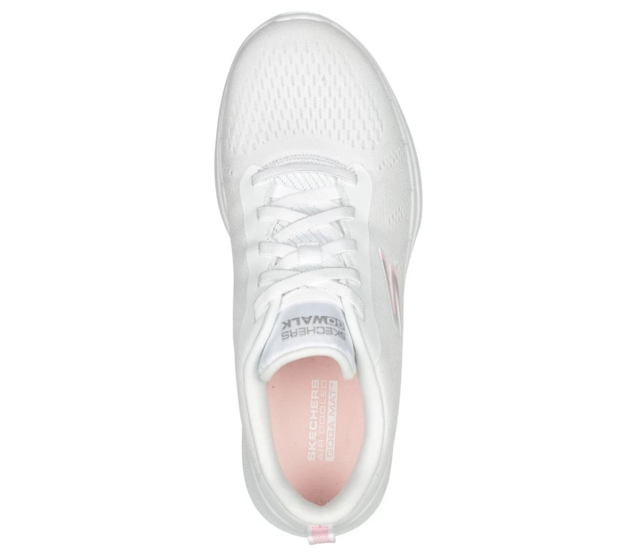 SKECHERS Women's Go Walk 6 - Sky Wind Walking Shoes in White & Pink | Lightweight Comfort Sneakers