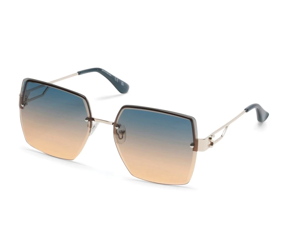 SKECHERS Women's Gold Oversized Rimless Square Sunglasses for Women, Fashion Retro Chic Sun Glasses