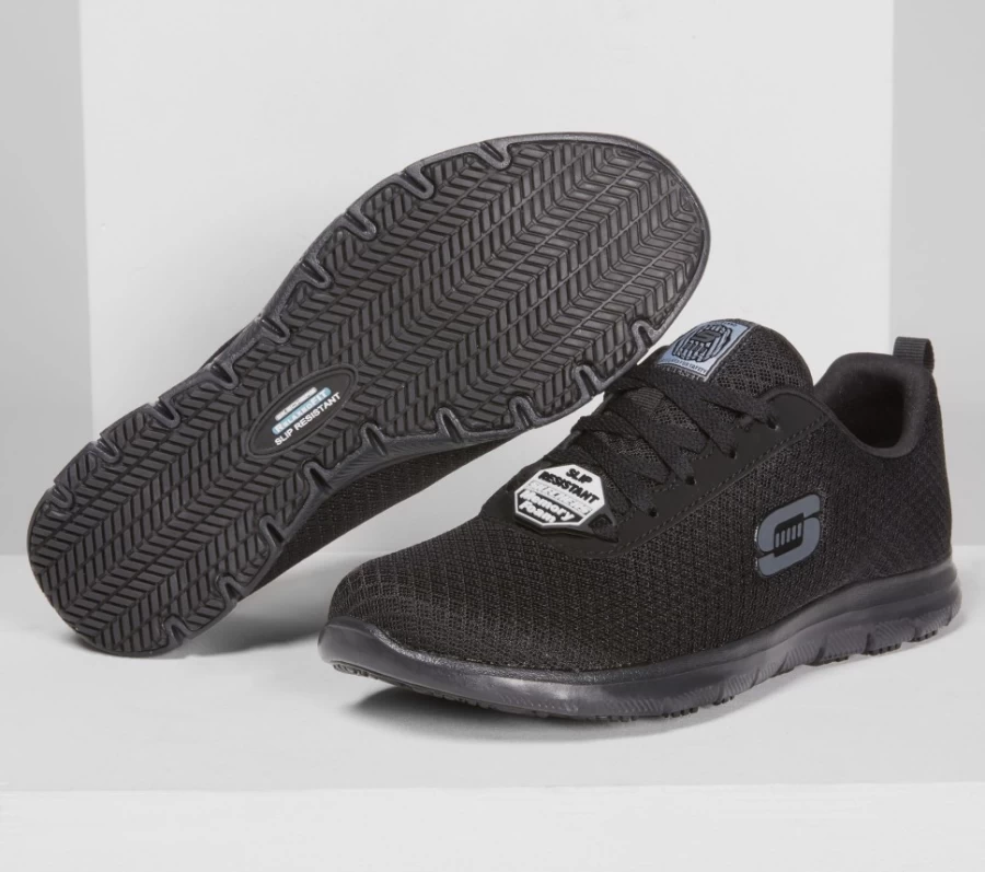 SKECHERS Women's Bronaugh Sr Relaxed Fit Slip-On Loafers in Black - Comfortable Work Shoes