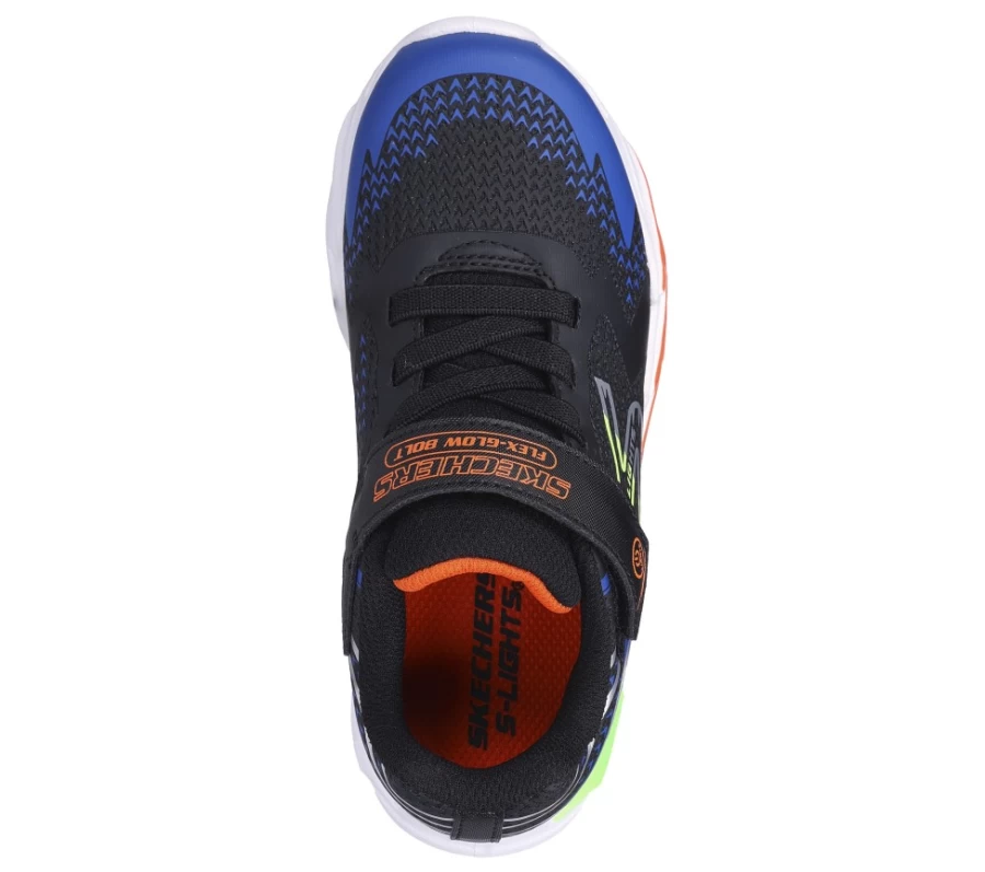SKECHERS Kids Flex-Glow Bolt Sneakers - Black/Blue | Light-Up S-Lights for Active Children
