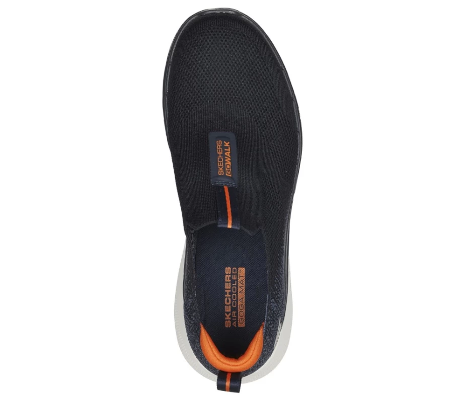 SKECHERS Men's Go Walk 6 Walking Shoes in Navy/Orange - Lightweight Slip-On Sneakers