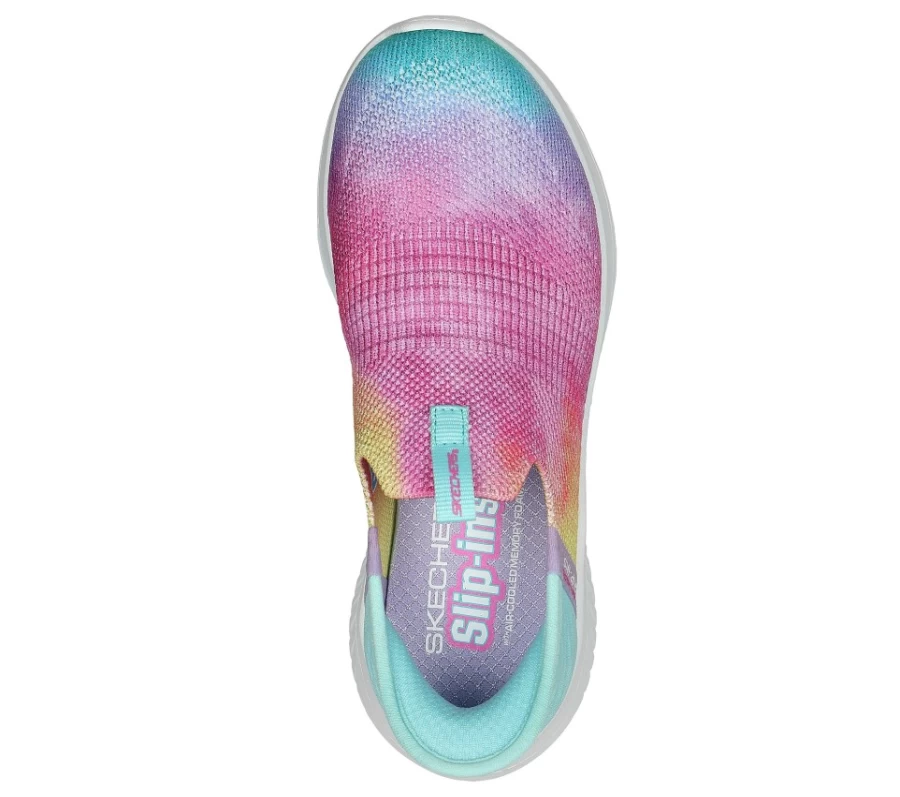 SKECHERS Kids Slip-Ins Ultra Flex 3.0 Sneakers - Multi-Color Pastel Clouds Lightweight Comfortable Walking Shoes