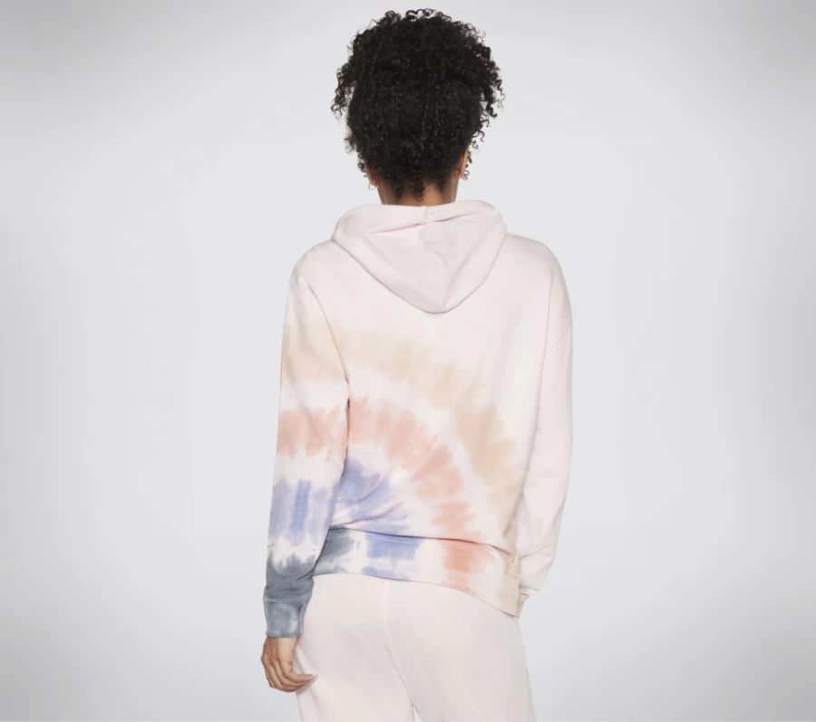 SKECHERS Women's Pink Crescent Tie Dye Hoodie - Bobs Collection Cozy Pullover Sweatshirt