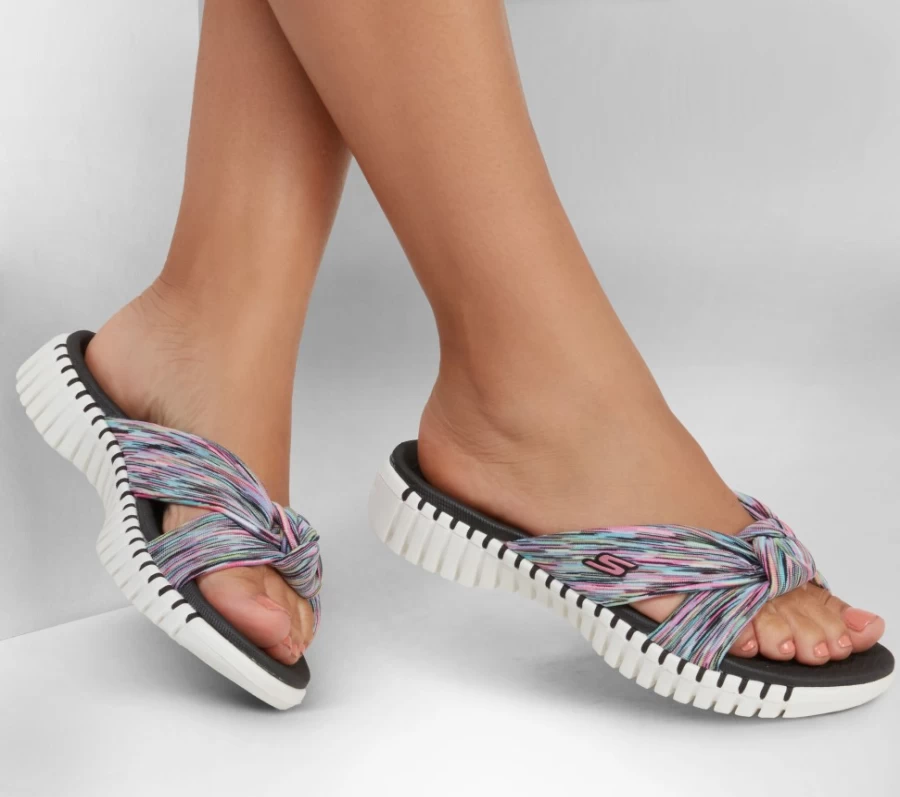 SKECHERS Women's Go Walk Smart Sandal - Elated in Black & Multi | Lightweight Comfort Walking Shoes
