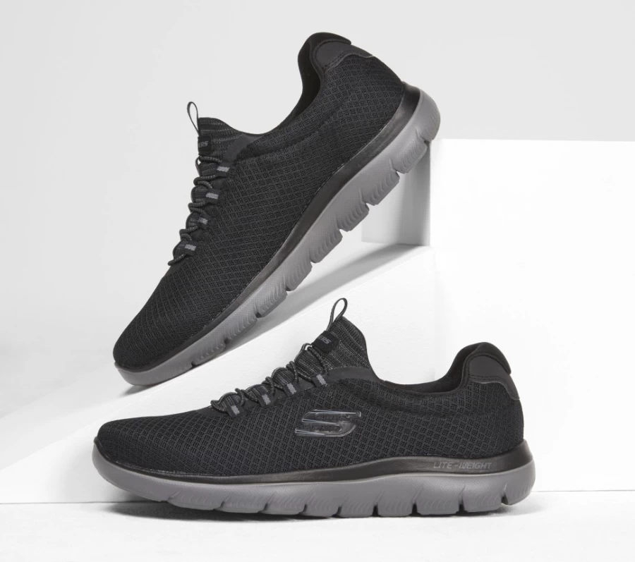 SKECHERS Men's Summits Sneakers in Black & Charcoal - Lightweight Walking Shoes