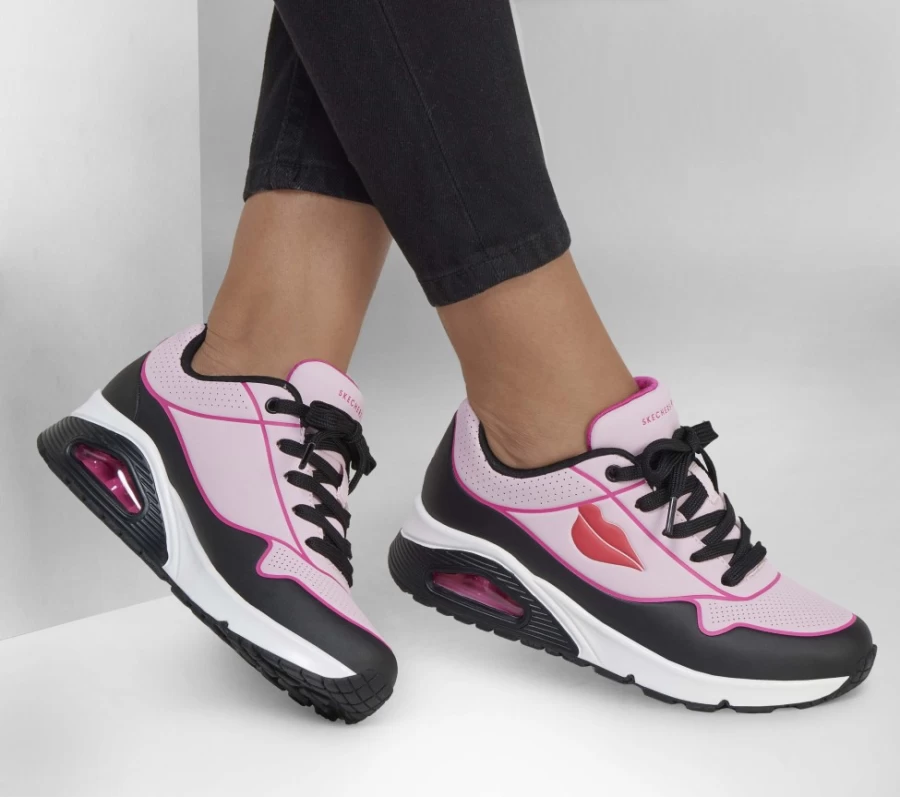 SKECHERS Women's Uno - Beso Sneakers in Black & Pink | DVF Style Comfort Shoes