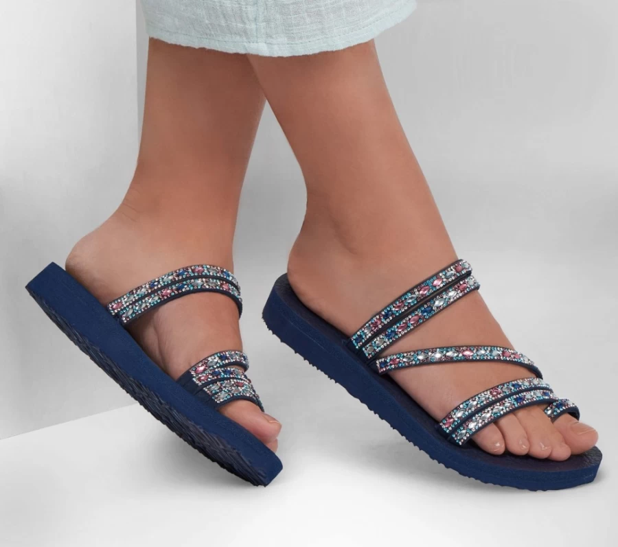 "SKECHERS Women's Navy Multi Meditation Sandals - Greece Vibes Inspired Comfort Footwear"