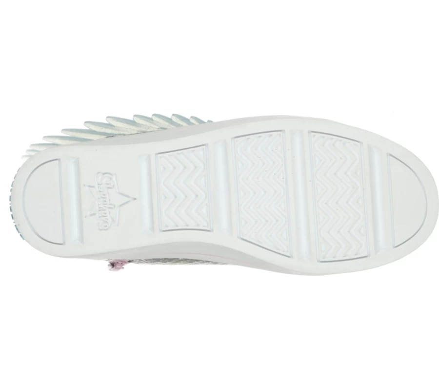 SKECHERS Kids Twinkle Toes Twi-Lites 2.0 Light-Up Sneakers in Silver & Pink with Unicorn Wings Design