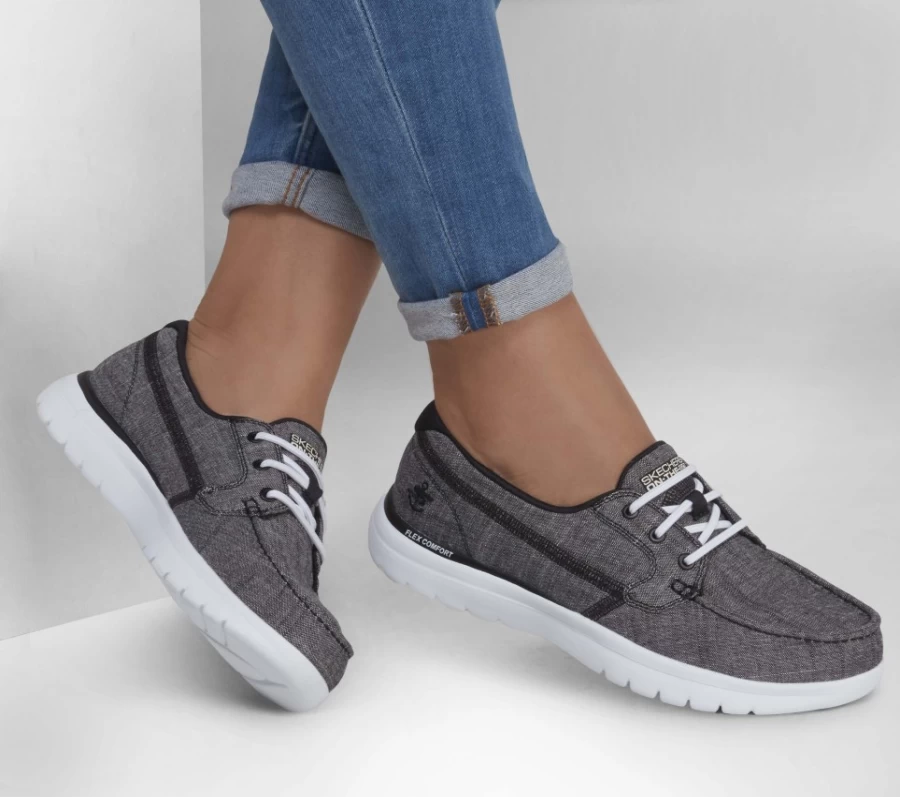 SKECHERS Women's On-The-Go Flex Ashore Sneakers in Black & White - Lightweight Walking Shoes