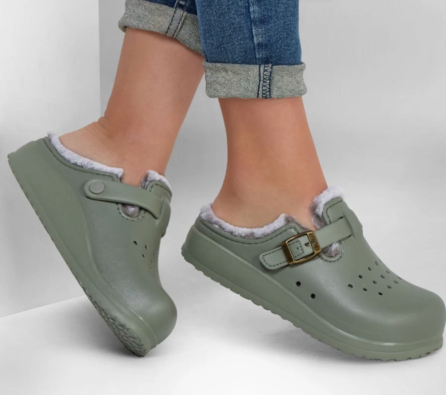 SKECHERS Women's Foamies Cali Breeze 2.0 Lined Slip-On Sneakers in Olive - Cozy & Chic Comfort