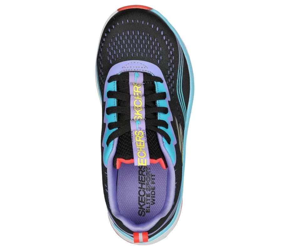 SKECHERS Kids Radiant Squad Elite Sport Sneakers - Black & Multi Color Running Shoes for Children