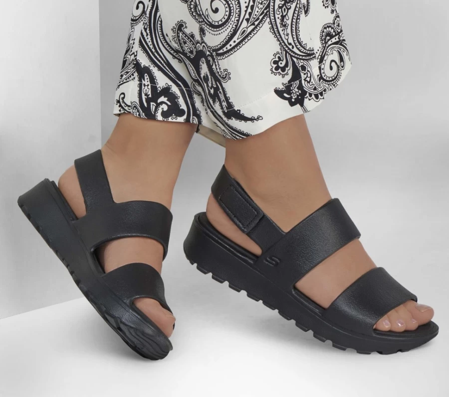 SKECHERS Women's Black Foamies Footsteps - Lightweight Comfortable Sandals