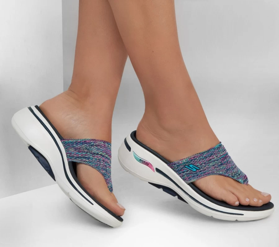 SKECHERS Women's Go Walk Arch Fit Sandal - Navy/Multi | Comfortable Slip-On Walking Shoes for Women