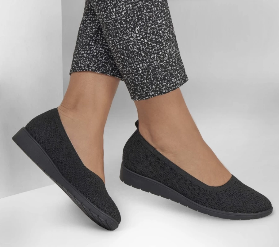 SKECHERS Women's Cleo Flex Wedge Flipside Sandals - Black Comfortable Wedge Heel Shoes
