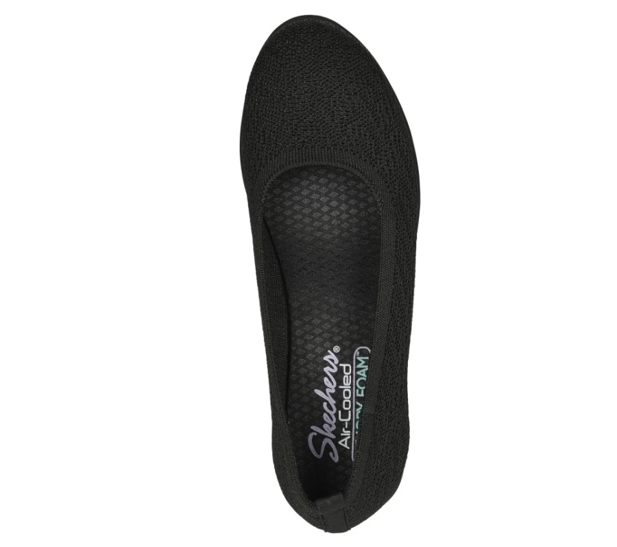 SKECHERS Women's Cleo Flex Wedge Flipside Sandals - Black Comfortable Wedge Heel Shoes