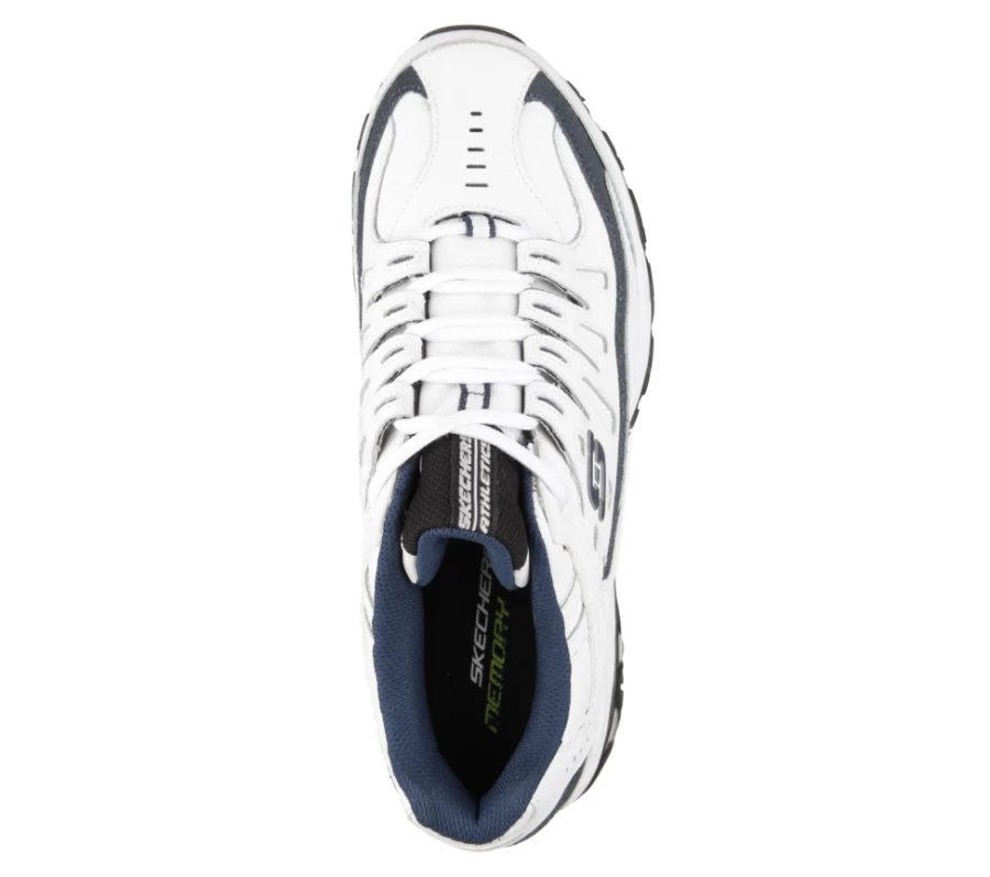 SKECHERS Men's After Burn Memory Fit Sneakers in White/Navy - Comfortable Athletic Shoes