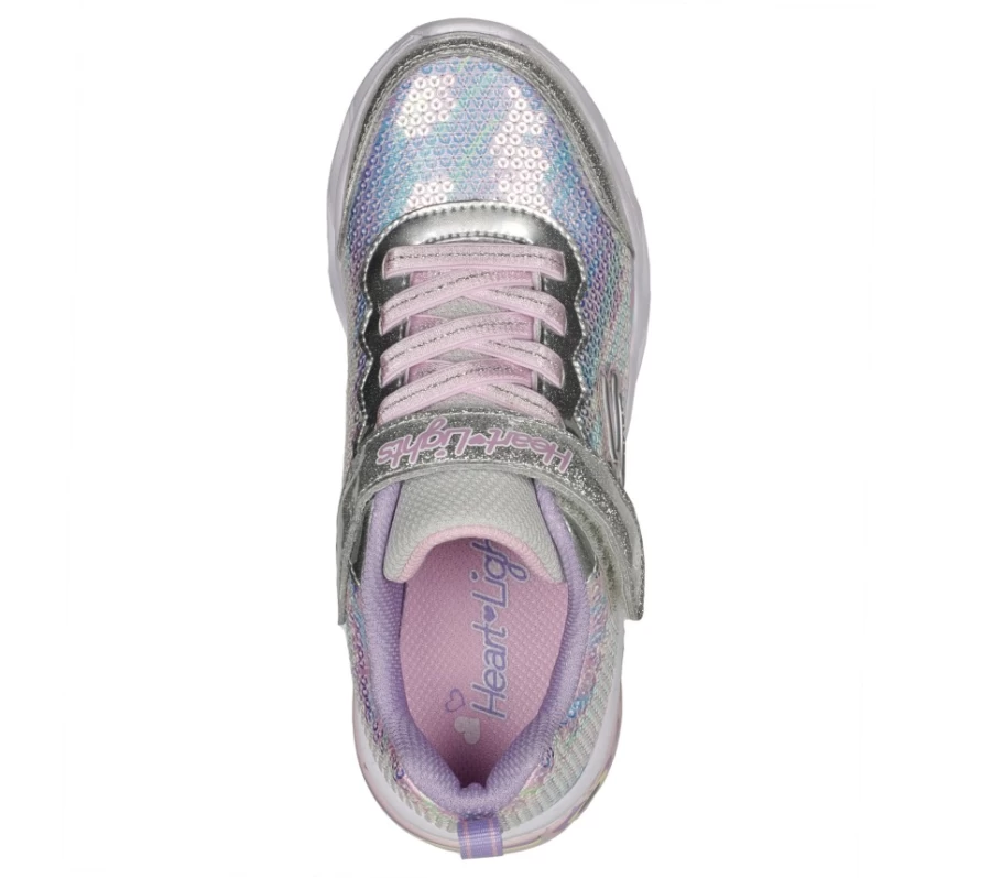 SKECHERS Kids Sweetheart Lights Silver Multi Shining Sneakers