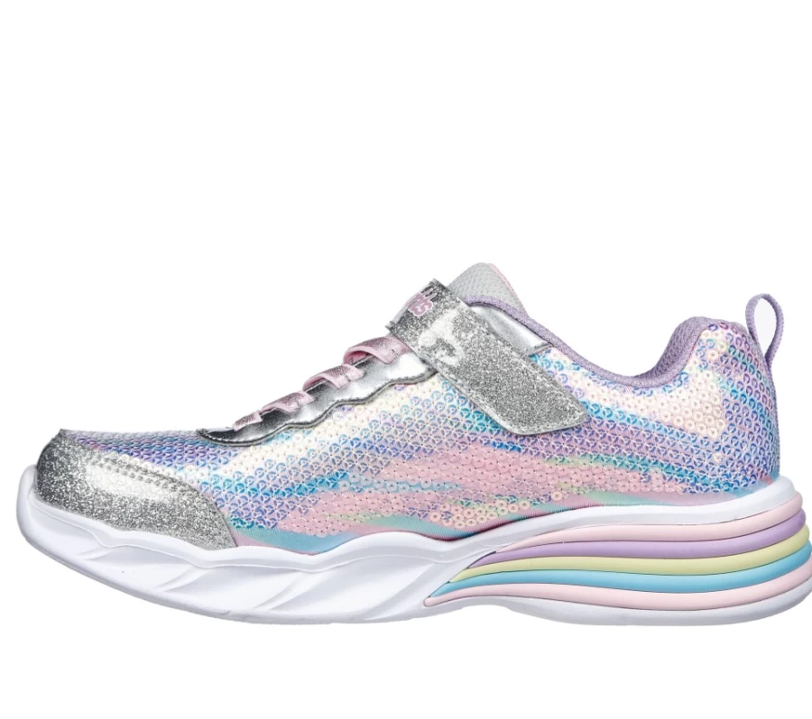 SKECHERS Kids Sweetheart Lights Silver Multi Shining Sneakers