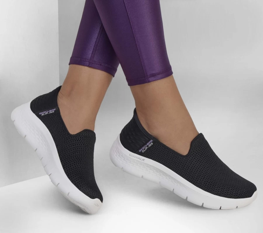 SKECHERS Women's Slip-On Go Walk Flex Relish Walking Shoes - Black & White Comfort Sneakers