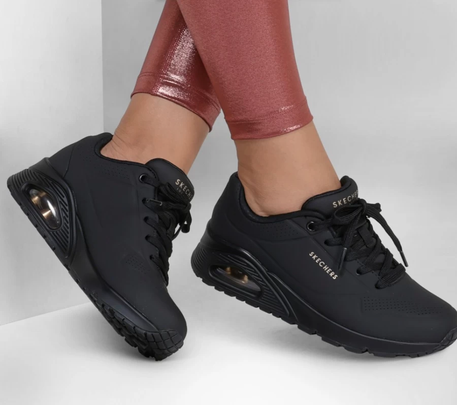 SKECHERS Women's Uno Stand On Air Sneakers in Black - Lightweight Comfortable Walking Shoes