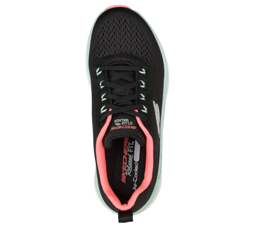SKECHERS Women's D'Lux Walker Relaxed Fit Sneakers in Black & Mint - Fresh Finesse Comfort Shoes