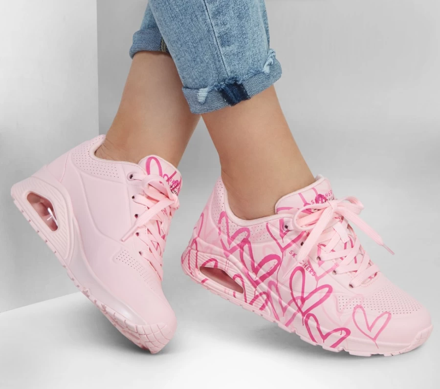 SKECHERS Women's Uno Spread The Love Sneakers in Light Pink | X Jgoldcrown Collaboration