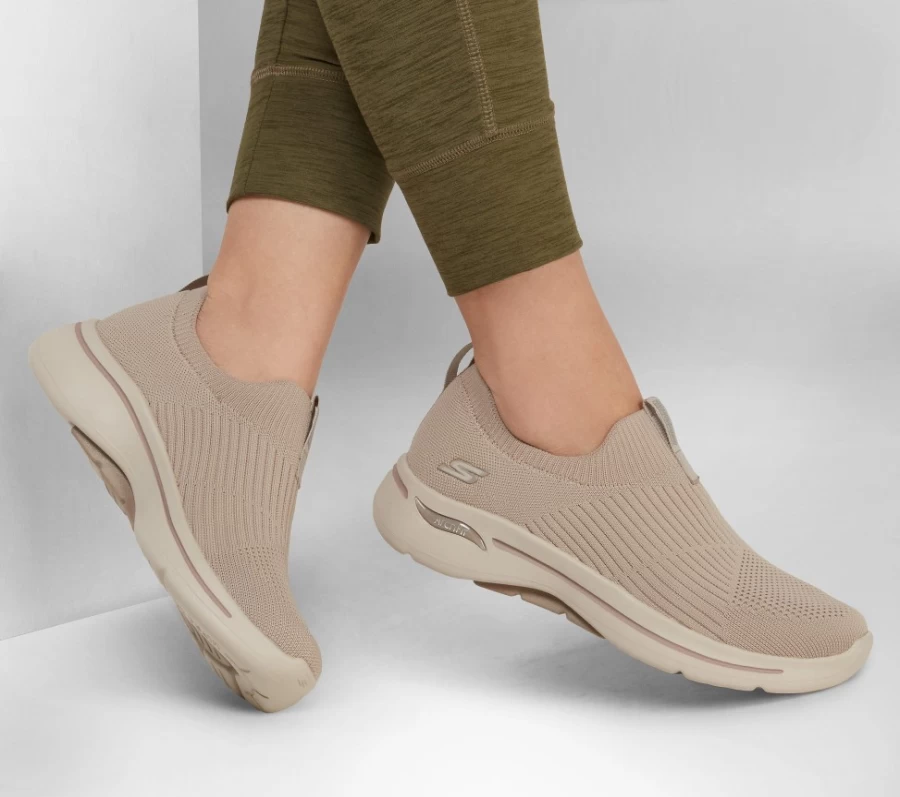 SKECHERS Women's Go Walk Arch Fit - Iconic Slip-On Walking Shoes in Taupe