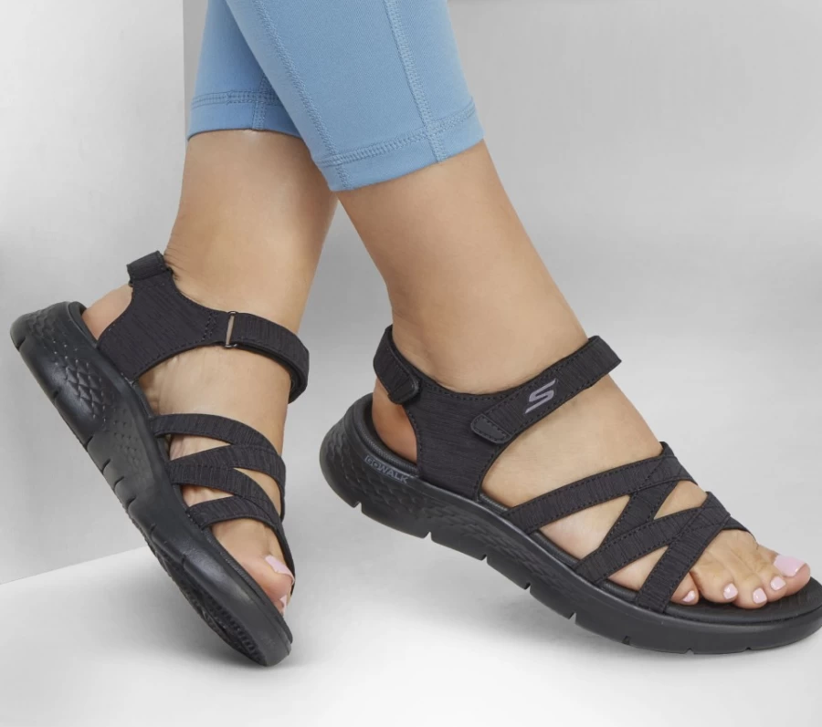 SKECHERS Women's Go Walk Flex Sandal - Black Sunshine Comfortable Walking Sandals