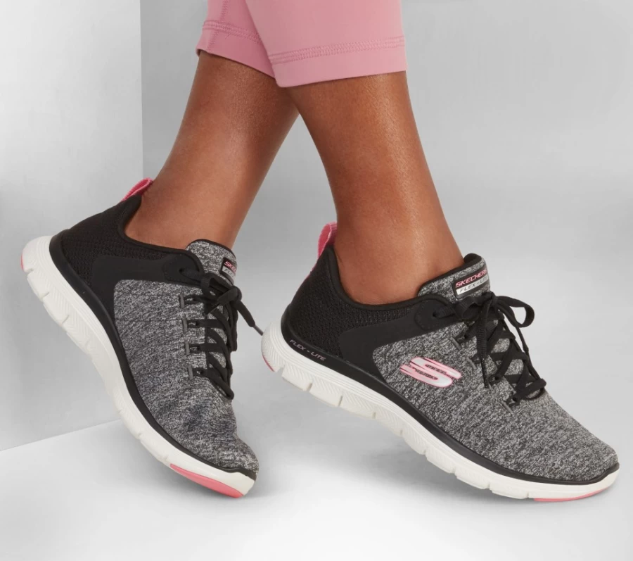 SKECHERS Women's Flex Appeal 4.0 Sneakers in Black & Pink - Lightweight Walking Shoes