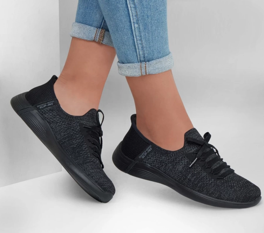 SKECHERS Women's Slip-On Sneakers in Black & Gray - Lightweight Slip-Ins for Easy On/Off - Comfortable Walking Shoes