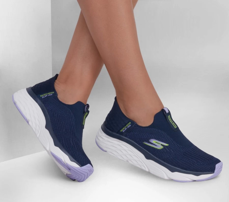 SKECHERS Women's Slip-Ins Max Cushioning Sneakers - Navy/Lavender Smooth Comfort Walking Shoes