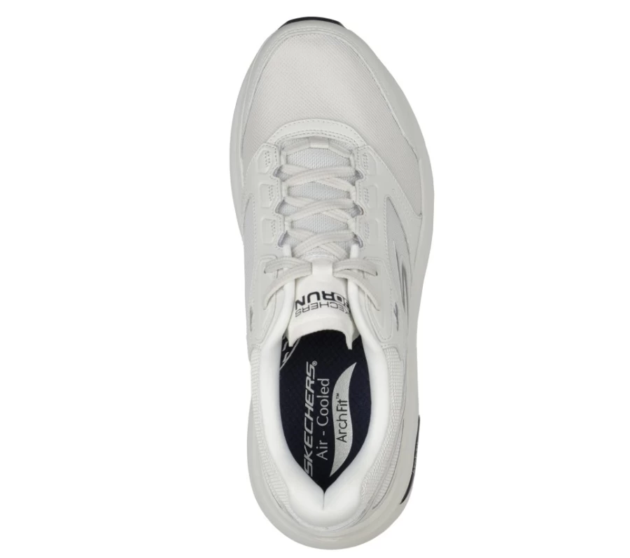 SKECHERS Men's Max Cushioning Arch Fit Sneakers in White/Navy - Rugged Comfort & Support