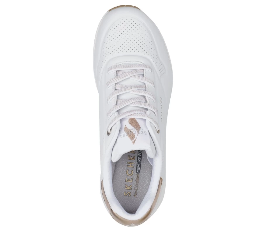 SKECHERS Women's Uno - Shimmer Away Sneakers in White | Lightweight Comfortable Walking Shoes