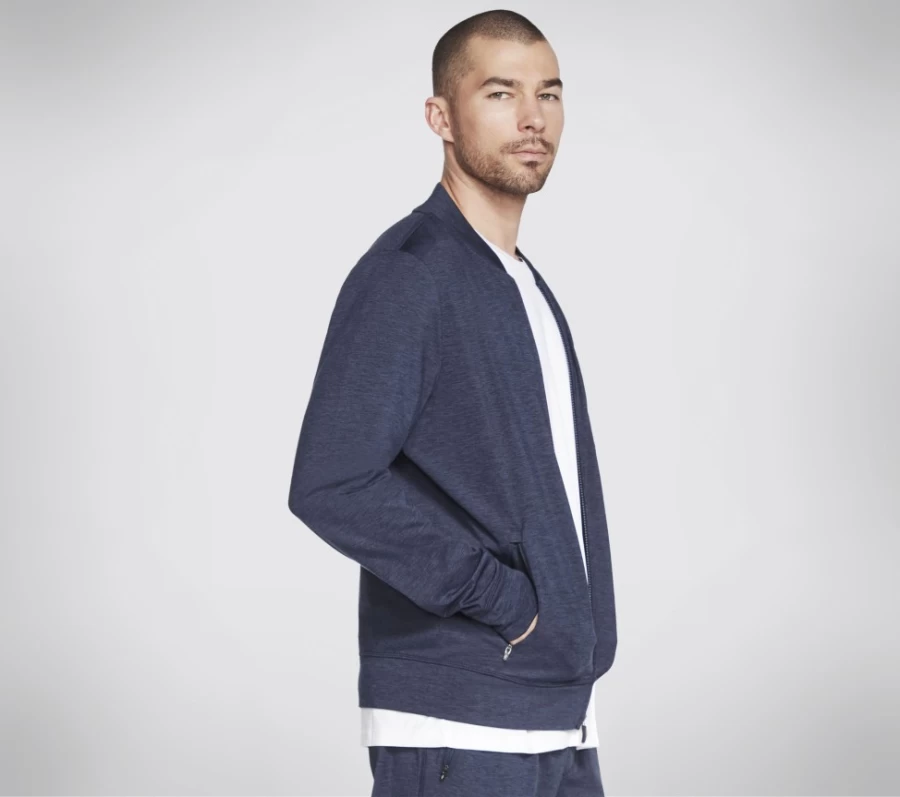 SKECHERS Men's Ultra Go Lightweight Jacket - Navy Blue Hoodless Pullover for Active Wear