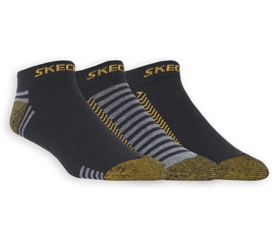 SKECHERS Men's Black Low Cut Terry Trainer Work Socks - 3 Pack