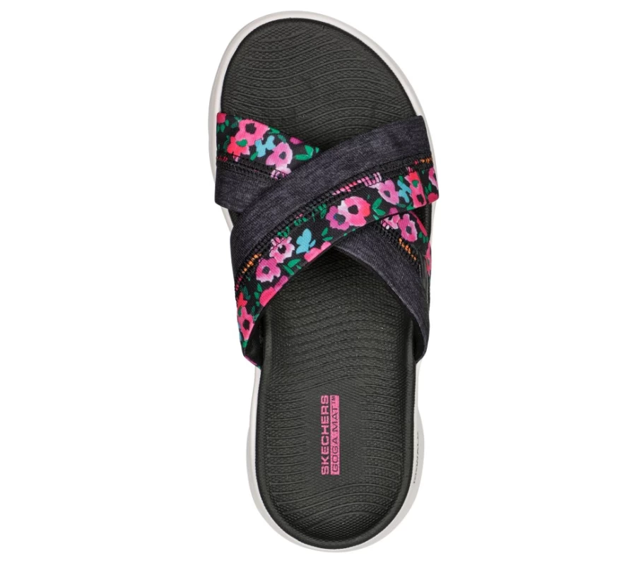 SKECHERS Women's Go Walk Flex Sandal - Black & Multi Floral Blossoms Comfortable Walking Shoes