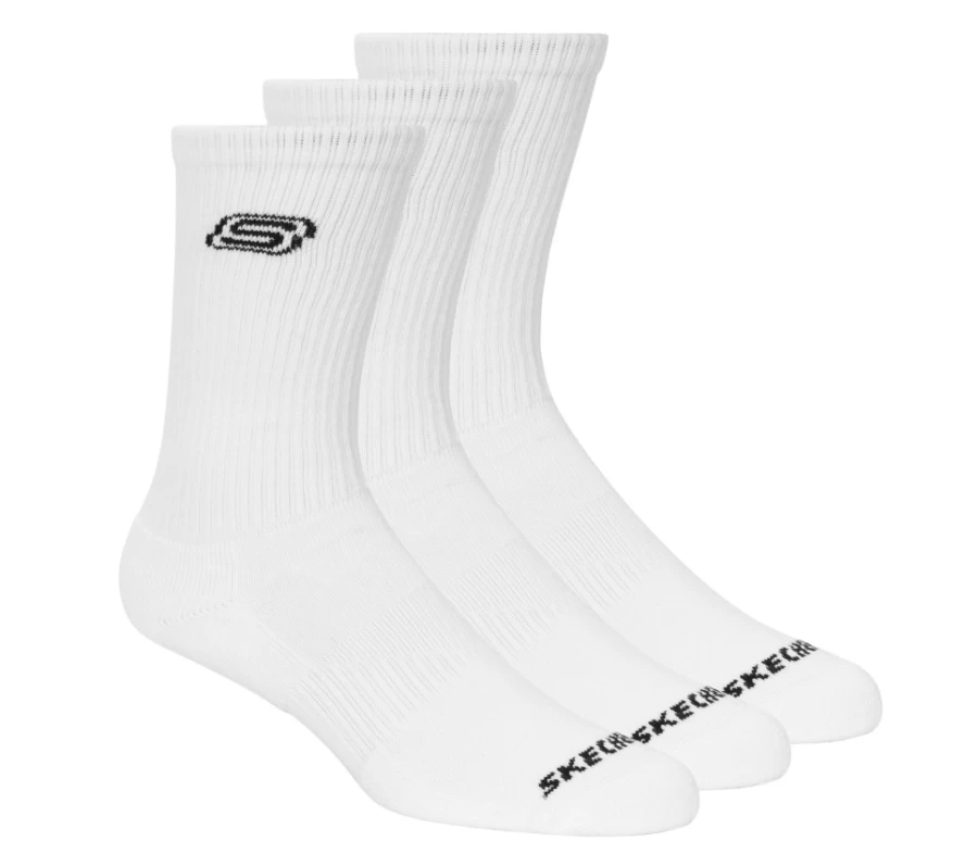 SKECHERS Women's White Solids Crew Socks - 3 Pack Comfortable Casual Athletic Socks