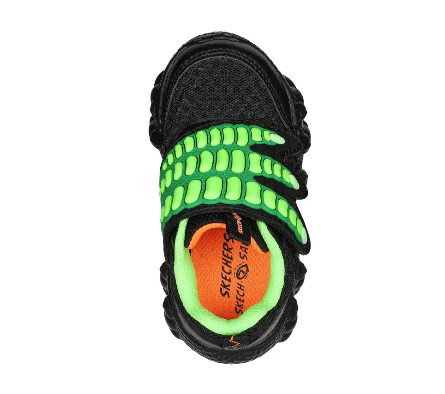 SKECHERS Kids Lil 'Saurus - Claw Hunter Sneakers in Black & Lime