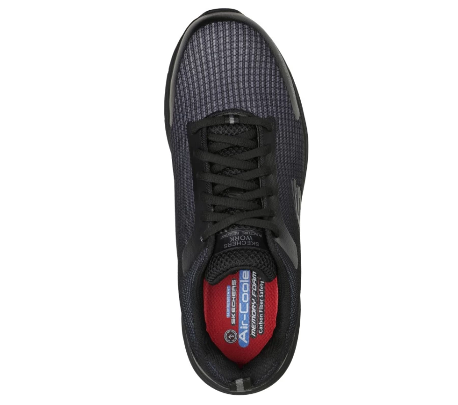 SKECHERS Men's Ulmus SR Safety Toe Work Shoes in Black & Charcoal - Steel Toe Boots for Industrial Safety