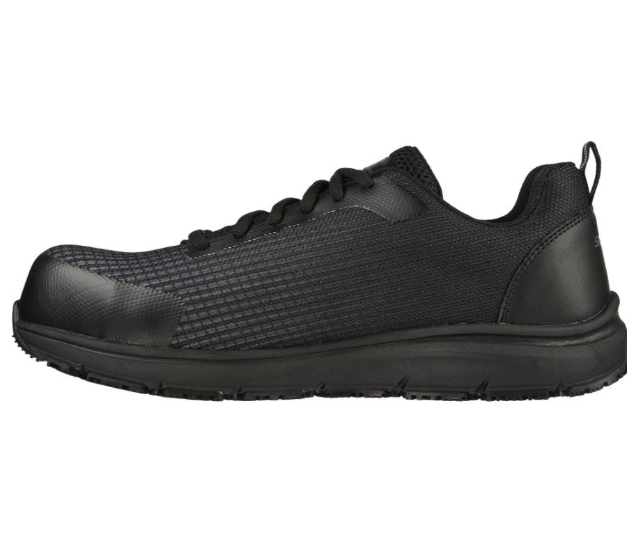 SKECHERS Men's Ulmus SR Safety Toe Work Shoes in Black & Charcoal - Steel Toe Boots for Industrial Safety
