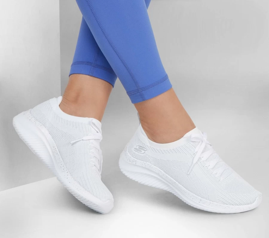 SKECHERS Women's Ultra Flex 3.0 White Silver Athletic Dance Sneakers