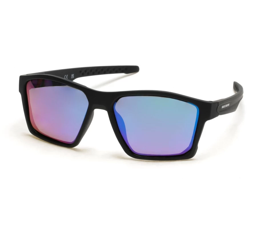 SKECHERS Men's Black Rectangle Sunglasses for UV Protection & Style
