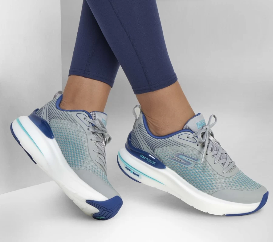 SKECHERS Women's Max Cushioning Hyper Burst Synergy Running Shoes - Gray/Blue
