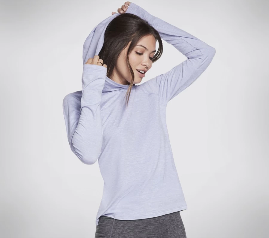 SKECHERS Women's Godri Swift Hooded Long Sleeve Sweatshirt in Lavender & Light Pink
