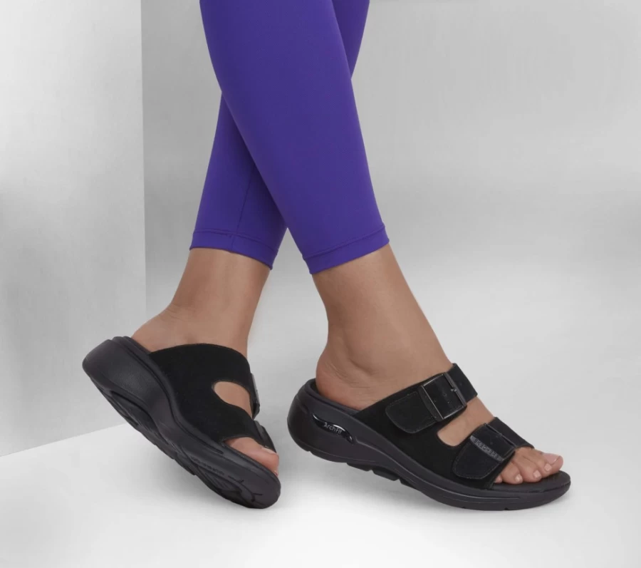 SKECHERS Women's Go Walk Arch Fit Sandal - Destined Comfortable Black Walking Shoes