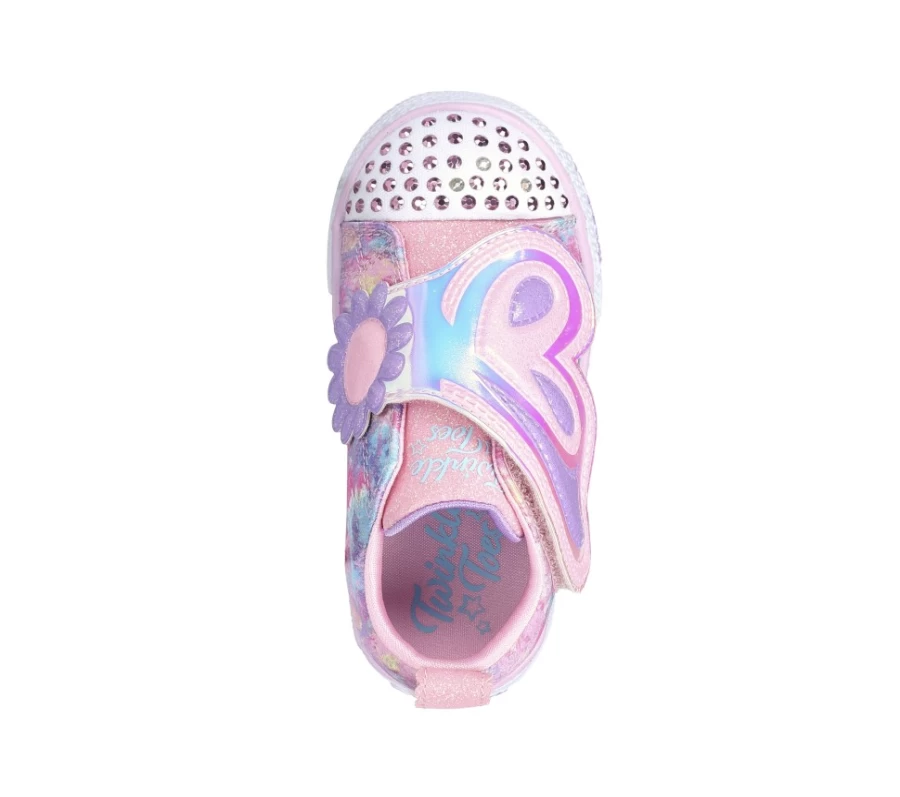 SKECHERS Kids' Twinkle Toes Shuffle Lite - Pink & Multi Butterfly Swirl Sneakers