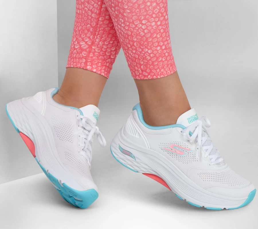 SKECHERS Women's Max Cushioning Arch Fit Velocity Sneakers in White & Aqua