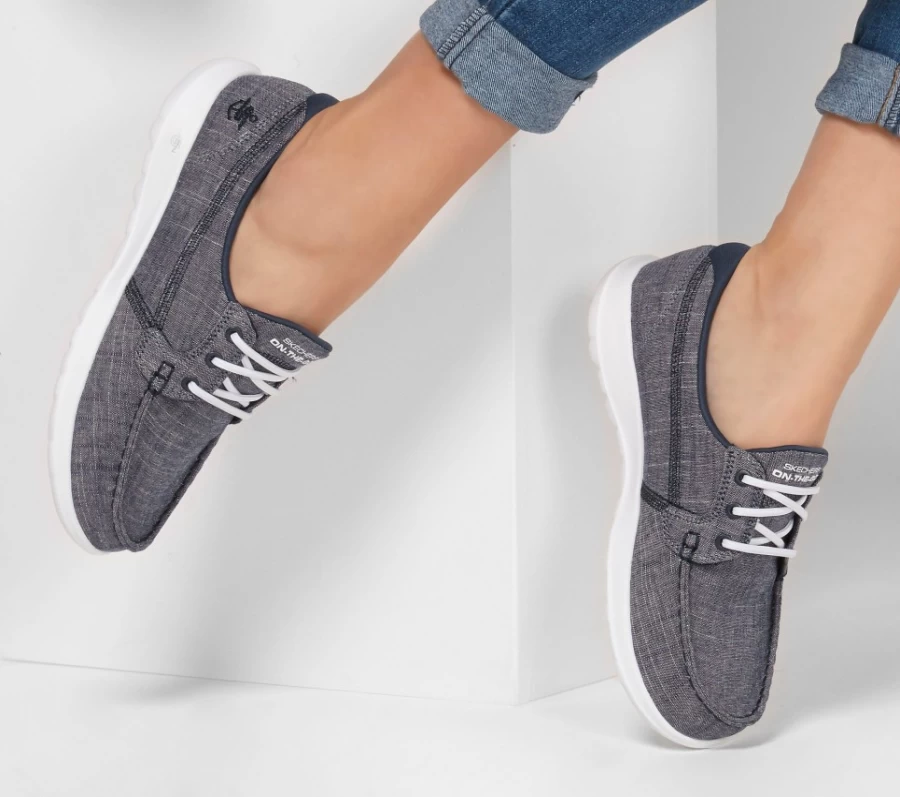 SKECHERS Women's Go Walk Lite - Isla Slip-On Sneakers in Navy | Lightweight Comfort Walking Shoes